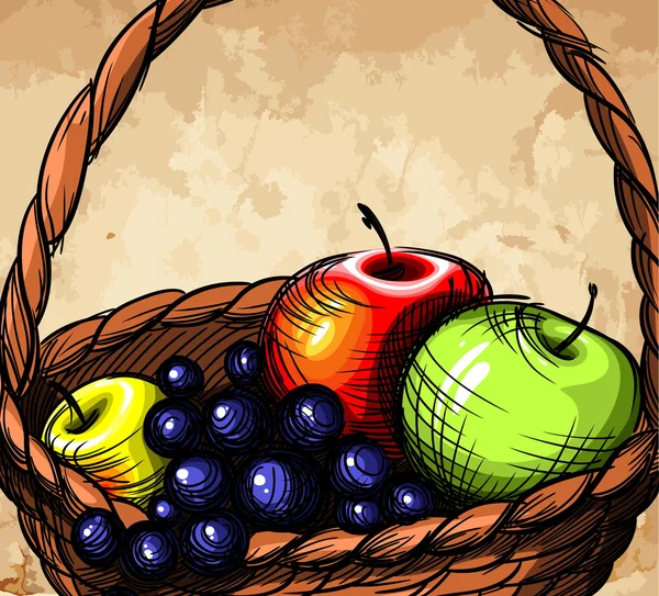 Panier avec fruits . — Image vectorielle