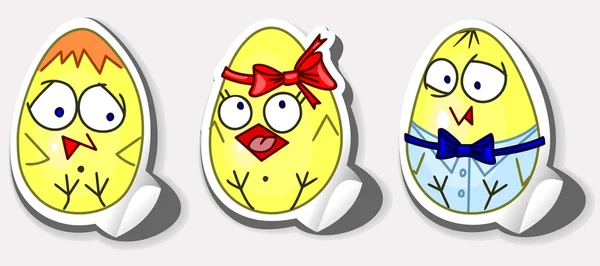 Feliz Pascua pegatinas. Pollo en el huevo . — Vector de stock