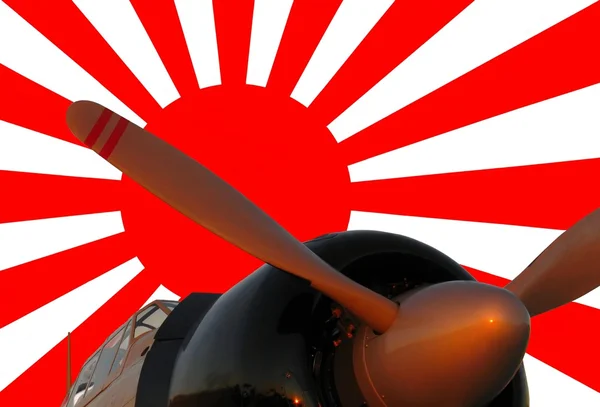 stock image Japanese zero and war flag