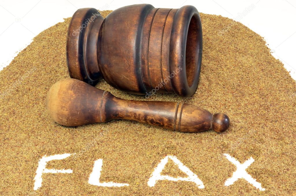 Flax Seed With Mortar and Pestle