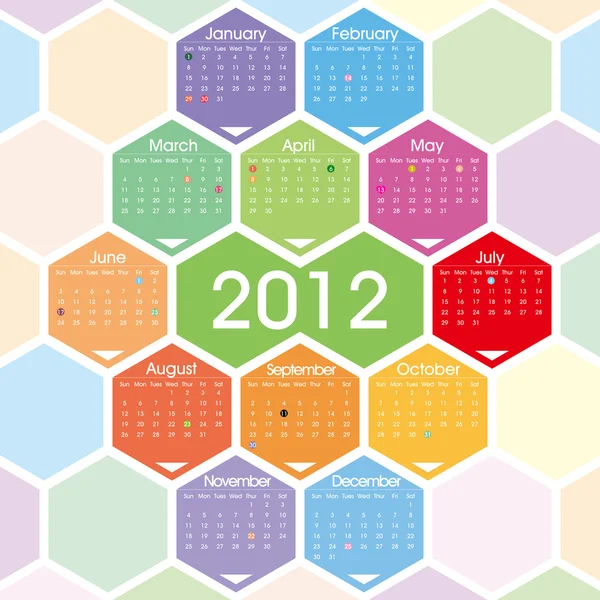 Calendario 2012 — Vettoriale Stock