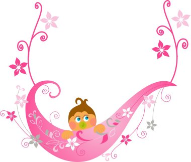 Baby shower greeting card, floral background, clipart