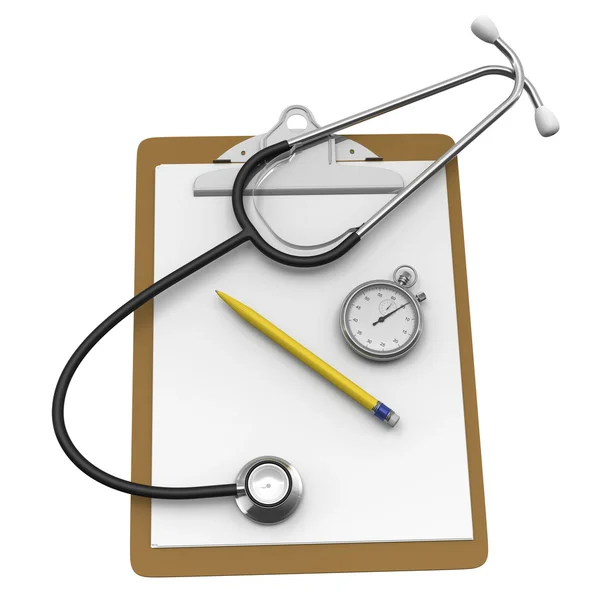 Stethoscope and clipboard on a white background — Stock Photo, Image