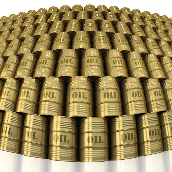 Solid golden wall of oil barrels — Stock Photo, Image