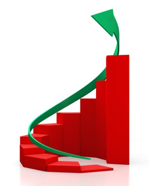 yeşil bir ok ile kırmızı dairesel grafik
