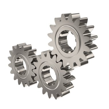 Three Nickel Gears Meshing Together clipart