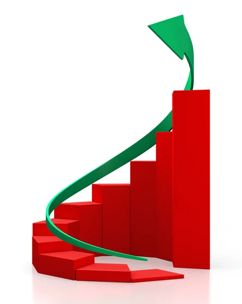 Rode circulaire grafiek met een groene pijl — Stockfoto