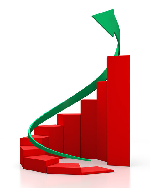 Red circular graph with a green arrow