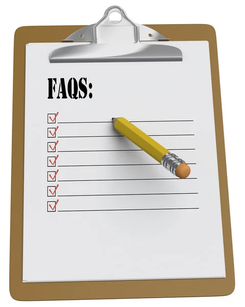 Clipboard with Faqs checlist and stubby pencil — Stock Photo, Image