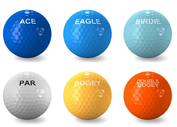 Kleurgecodeerde golfballen ter aanduiding van de scores — Stockfoto