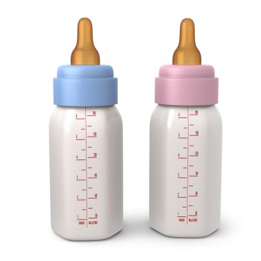 Two hexagonal baby bottles with milk clipart