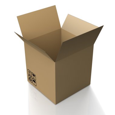 Open cardboard box on white background clipart