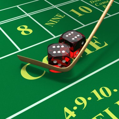 Shooting craps or dice on green felt background clipart