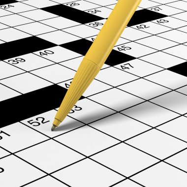 Close up of crossword puzzle with pen clipart