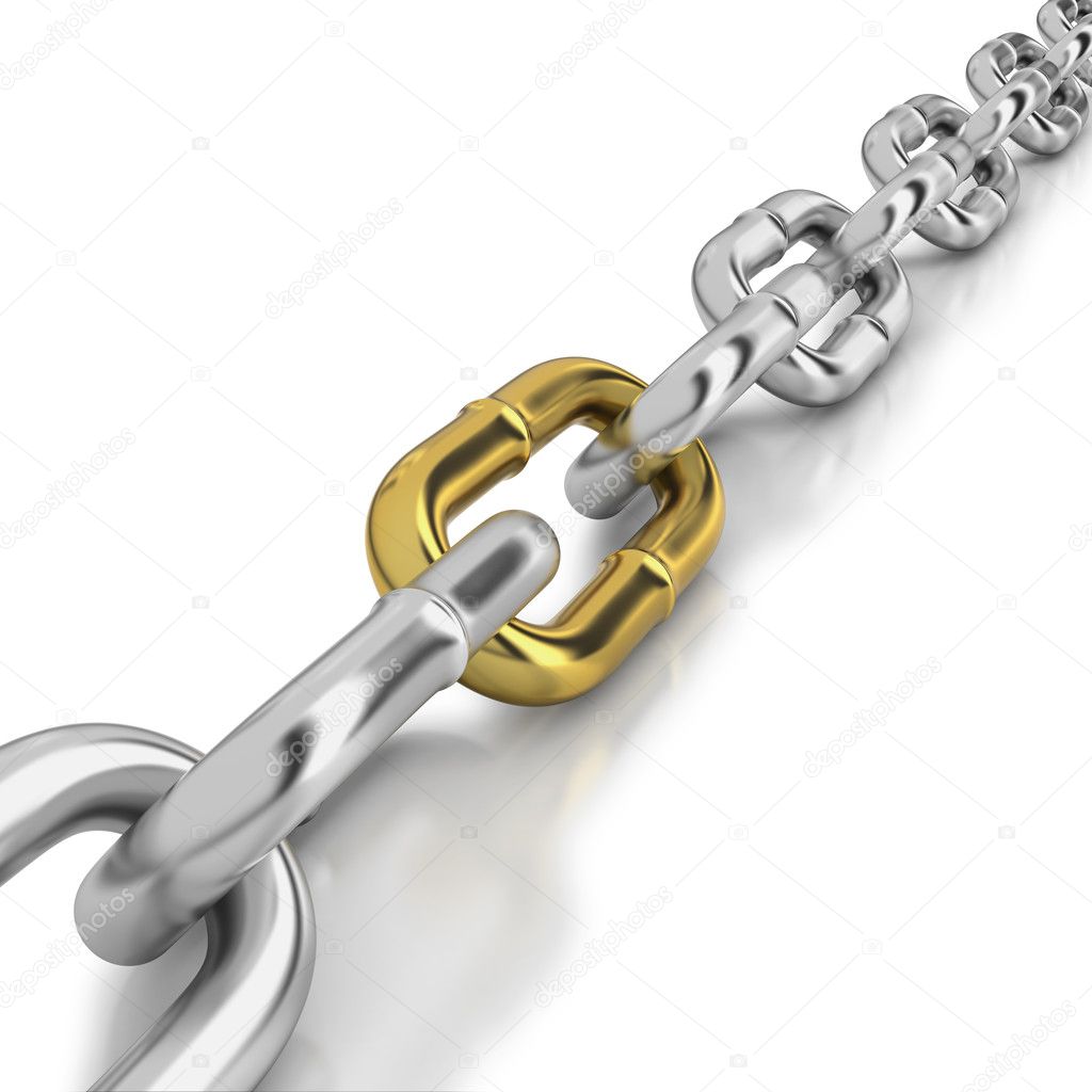 One golden link in a chrome chain