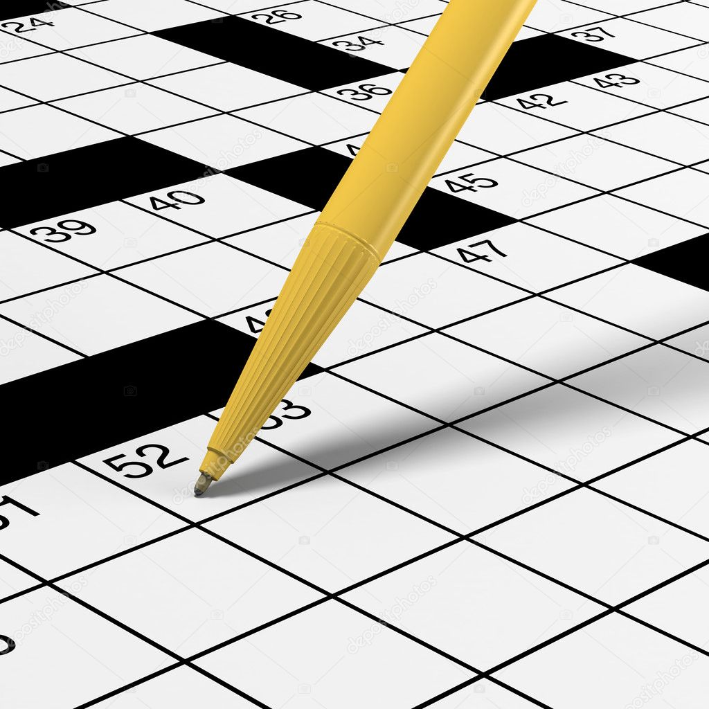 Close up of crossword puzzle with pen