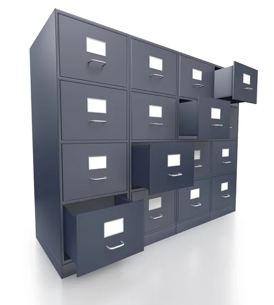 Серый шкаф с открытыми ящиками — стоковое фото