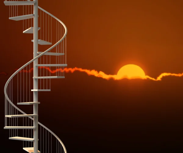 Sunset with vertical spiral stairway — Stock Photo, Image