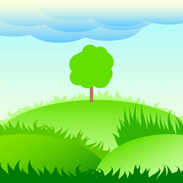 stock vector Lonely tree on a green meadow.