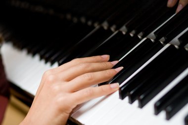 The gentle woman's hand on piano keys clipart