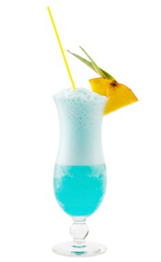 A delicious blue cocktail with slices of fresh pineapple and gre clipart