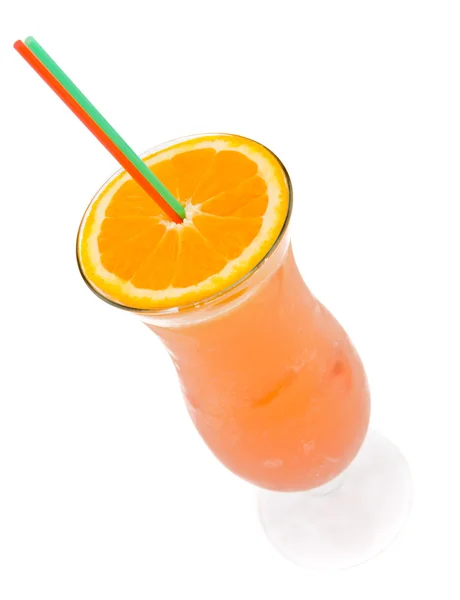 A delicious cocktail from orange juice in a glass beaker decorat — Stock Photo, Image