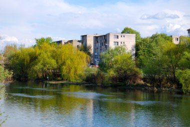 View of a river in Oradea, Romania clipart