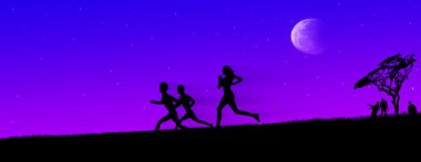 Zombie chase on horrific night clipart