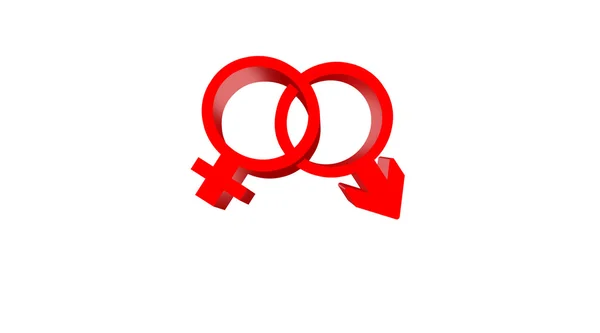 Gender Symbols of male and female in vibrant red color — Stock Photo, Image
