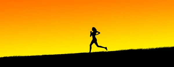 Sziluettjét egy gyönyörű fiatal nő, jogging Stock Kép