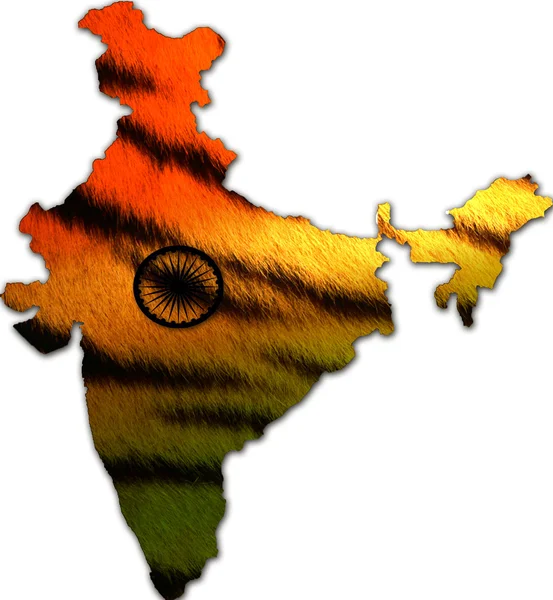 Indian map with tricolour on tiger skin pattern — Stock Photo, Image