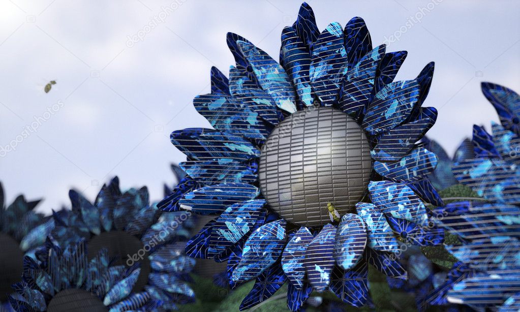 Solar Sunflower with bees