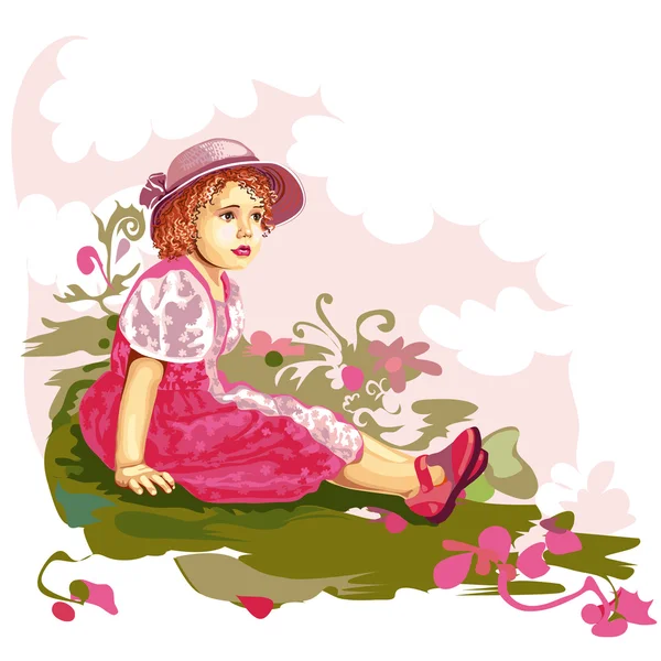 Enfant sur la prairie de fleurs — Image vectorielle