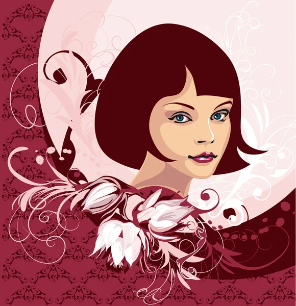 Visage de femme sur fond floral — Image vectorielle