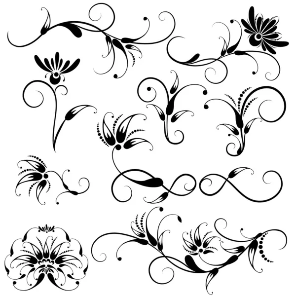 Elementos decorativos de diseño floral — Archivo Imágenes Vectoriales