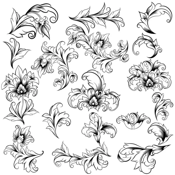Elementos decorativos de diseño floral — Vector de stock