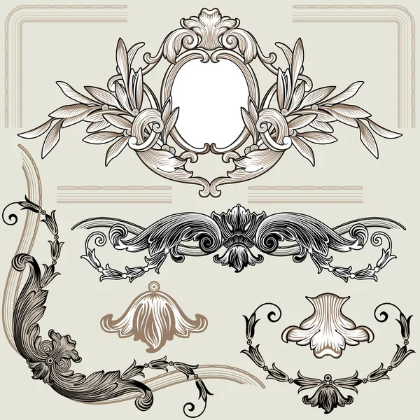 Conjunto de elementos clásicos de decoración floral — Vector de stock