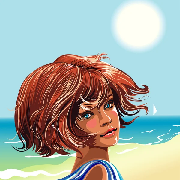 Dívka na pláži — Stockový vektor