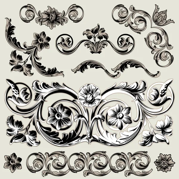 Conjunto de elementos de decoração floral clássico Ilustrações De Stock Royalty-Free