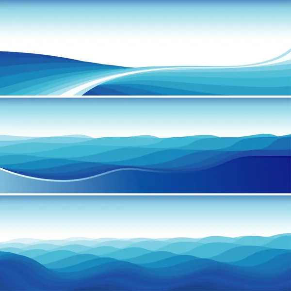 蓝色抽象波浪背景一套 免版税图库插图