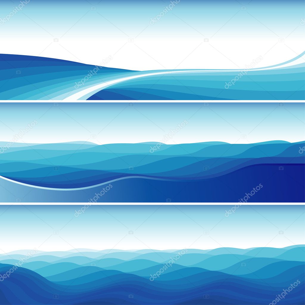 Set Of Blue Abstract Wave Backgrounds