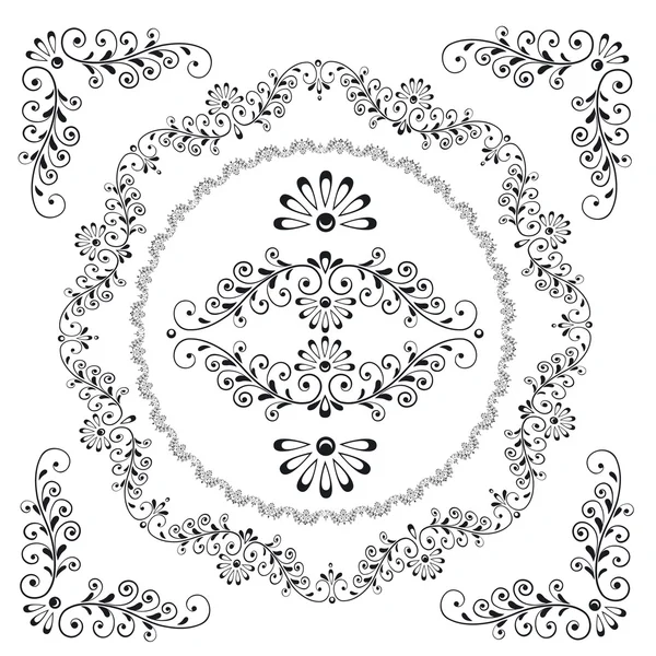 Éléments décoratifs de cadre de conception florale — Image vectorielle