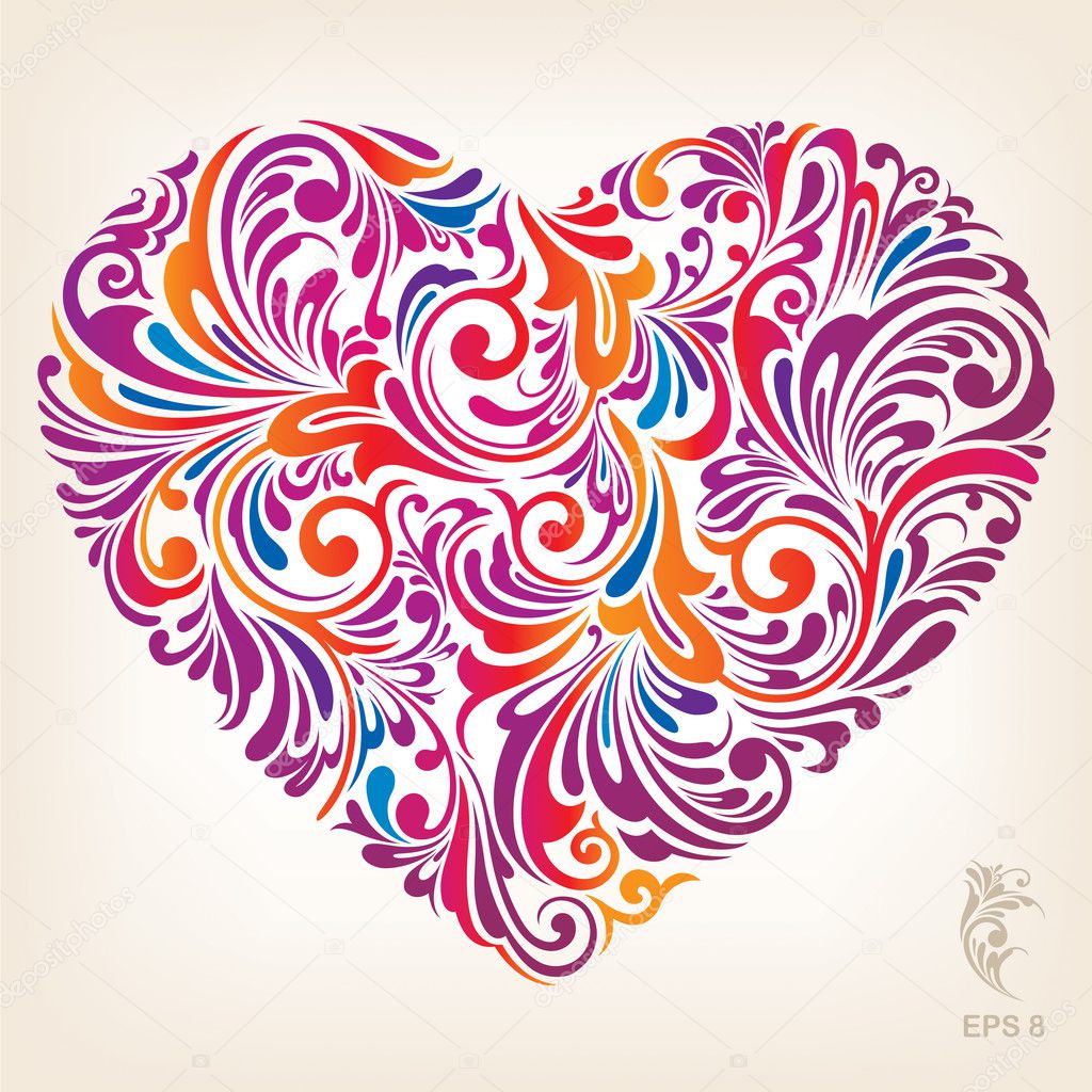 Ornamental Colored Heart Pattern