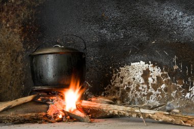 Cooking Pot On An Open Fire clipart