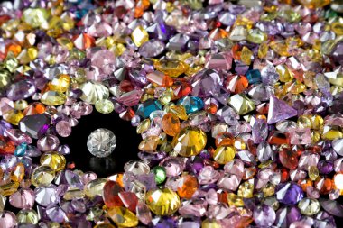 Solitaire Diamond Surrounded By Colorful Gems clipart