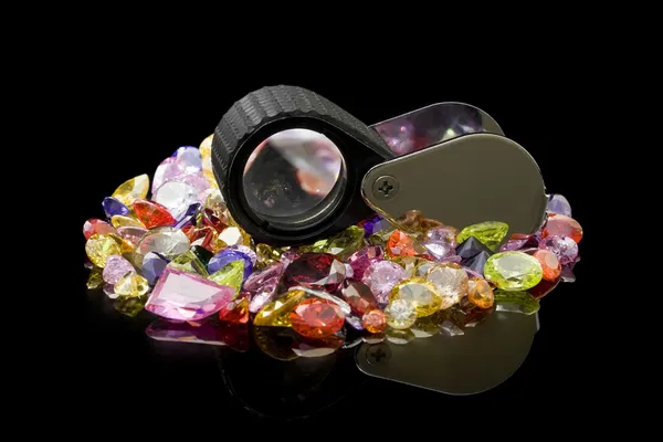Colorful Gems And Loupe — Φωτογραφία Αρχείου