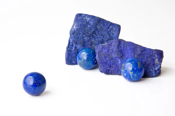 Blue Afganistan Lapis Spheres And Rough — Stock Photo, Image