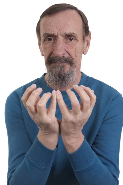 Hombre mayor mostrando postura de yoga — Foto de Stock