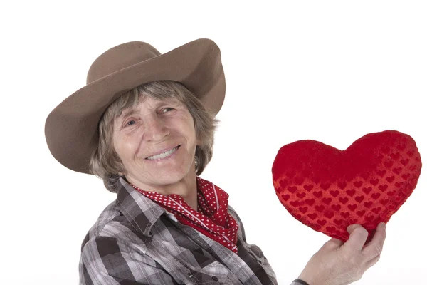 Cowboy woman with red heart — Stock Photo, Image