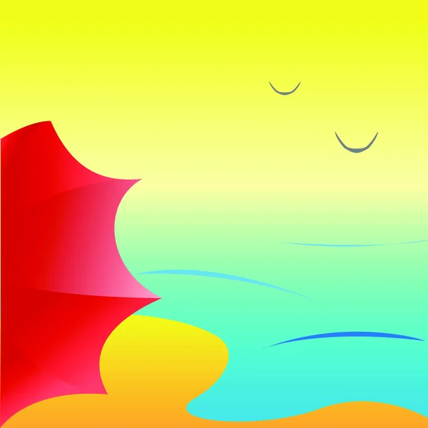 Moře s červeným deštníkem, vektorové — Stockový vektor